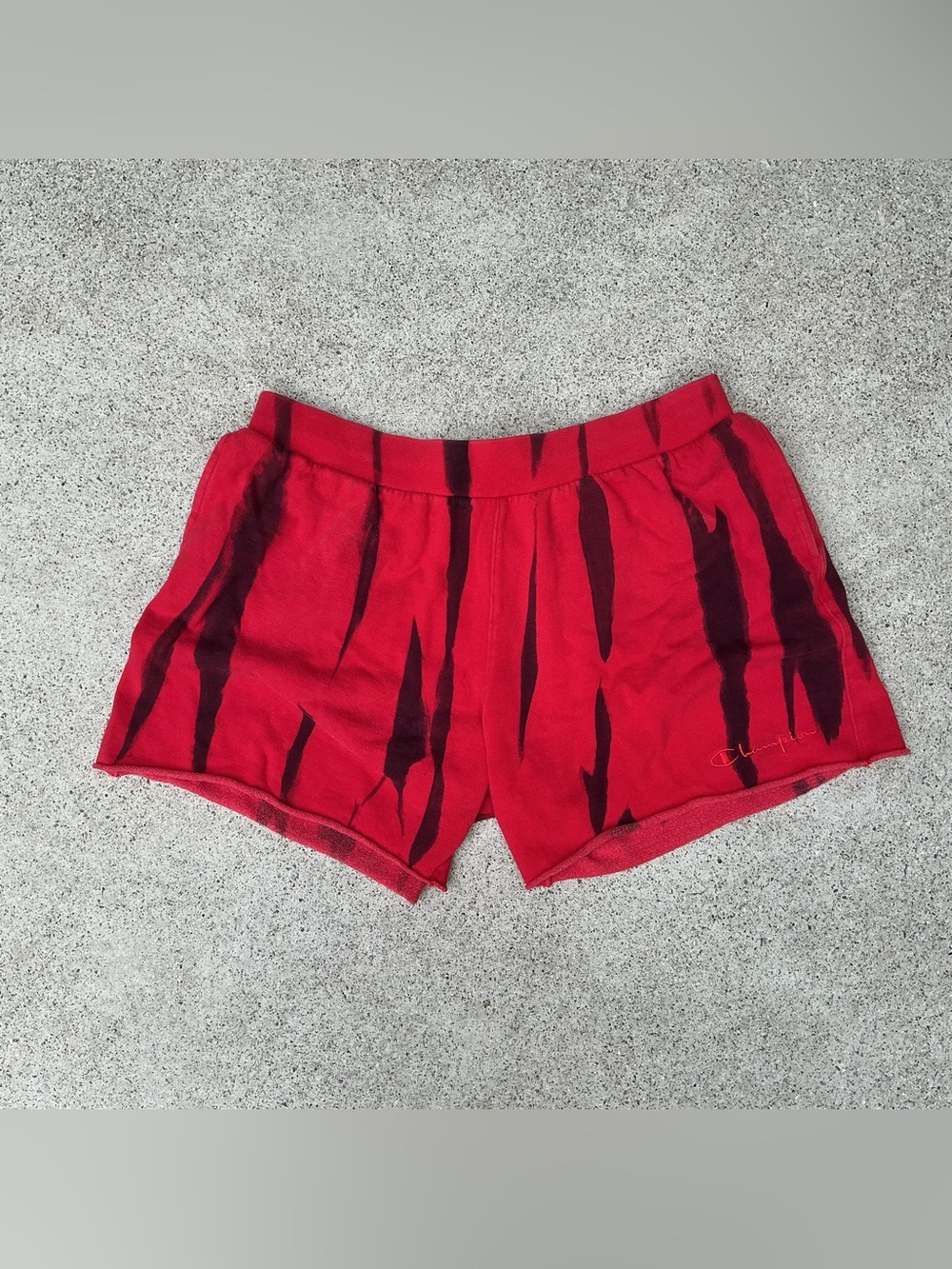 Women’s Champion red and black tiger stripe Sweatshorts
